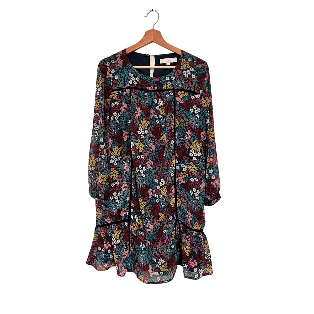 Ann Taylor Loft Colorful Floral Print Shift Dress luxe office